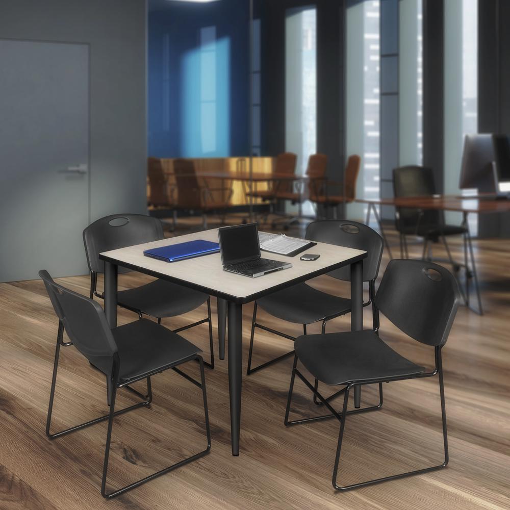 Regency Kahlo 42 in. Square Breakroom Table- Maple Top, Black Base & 4 Zeng Stack Chairs- Black. Picture 7