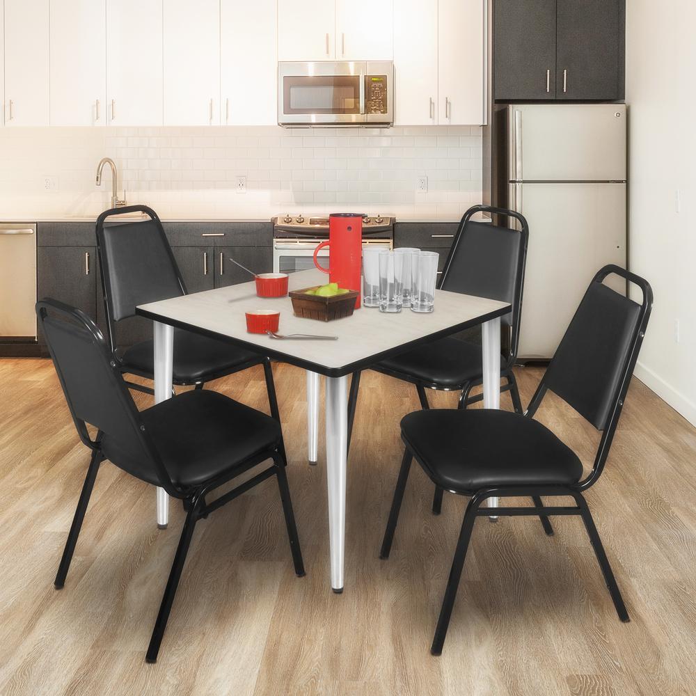 Regency Kahlo 42 in. Square Breakroom Table- Maple Top, Chrome Base & 4 Restaurant Stack Chairs- Black. Picture 7