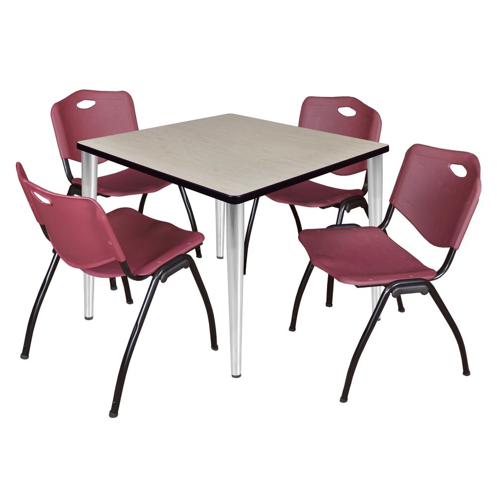 Regency Kahlo 42 in. Square Breakroom Table- Maple Top, Chrome Base & 4 M Stack Chairs- Burgundy. Picture 1