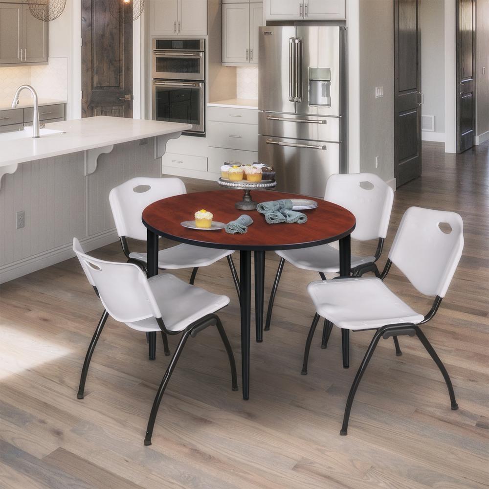 Regency Kahlo 42 in. Round Breakroom Table- Cherry Top, Black Base & 4 M Stack Chairs- Grey. Picture 7