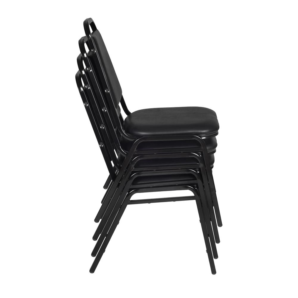 Regency Kahlo 42 in. Round Breakroom Table- Maple Top, Black Base & 4 Restaurant Stack Chairs- Black. Picture 6