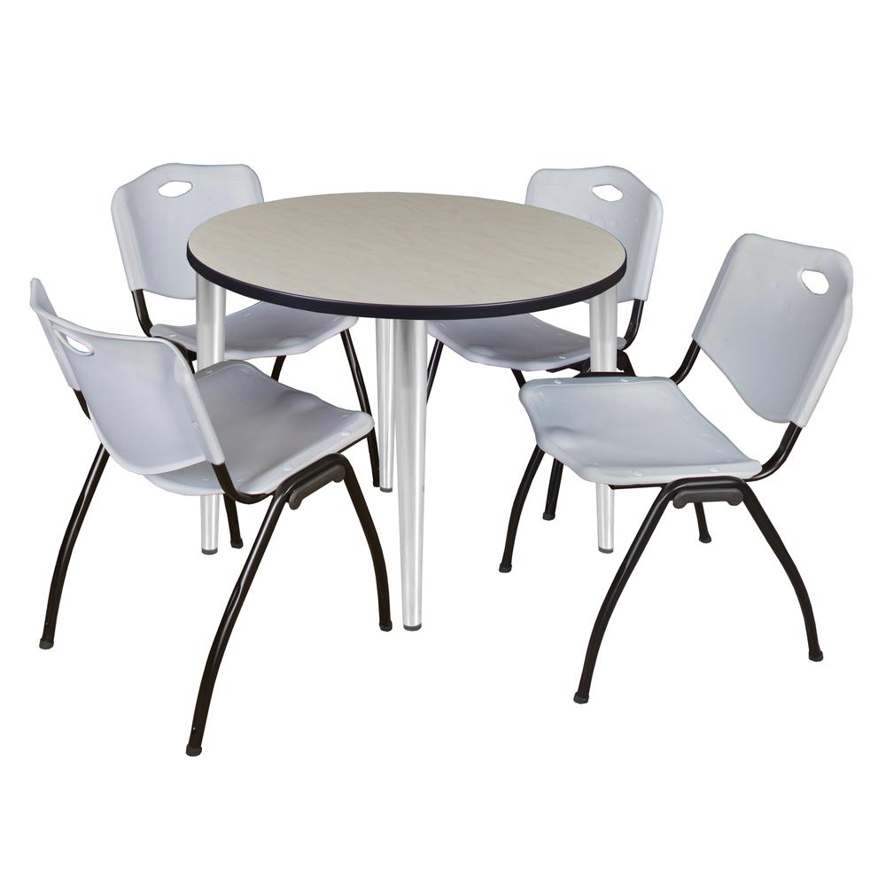 Regency Kahlo 42 in. Round Breakroom Table- Maple Top, Chrome Base & 4 M Stack Chairs- Grey. Picture 1