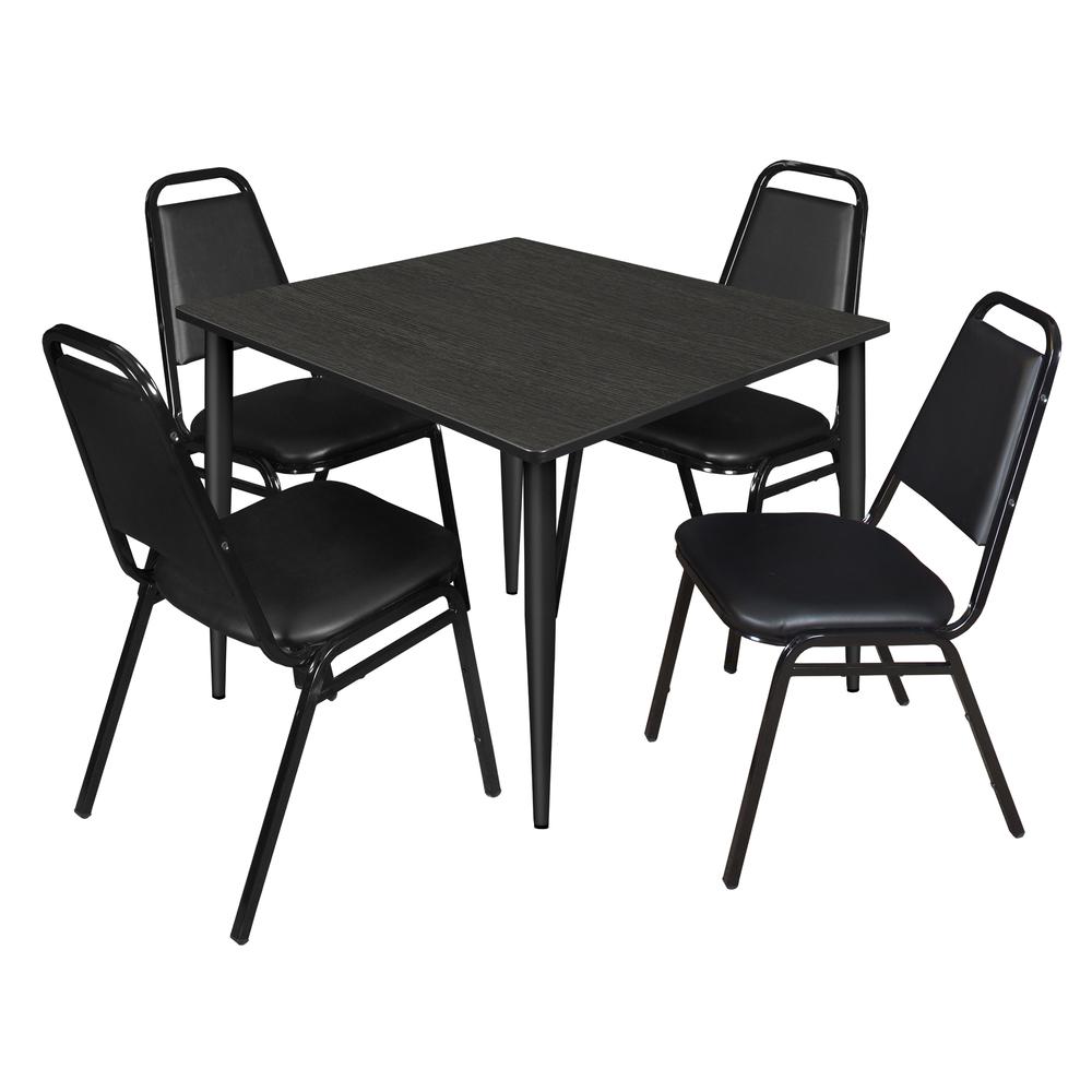 Regency Kahlo 48 in. Square Breakroom Table- Ash Grey Top, Black Base & 4 Restaurant Stack Chairs- Black. Picture 1