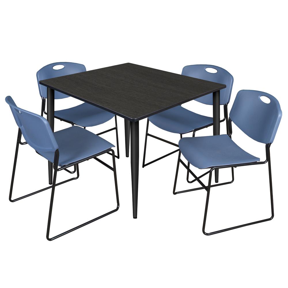 Regency Kahlo 48 in. Square Breakroom Table- Ash Grey Top, Black Base & 4 Zeng Stack Chairs- Blue. Picture 1