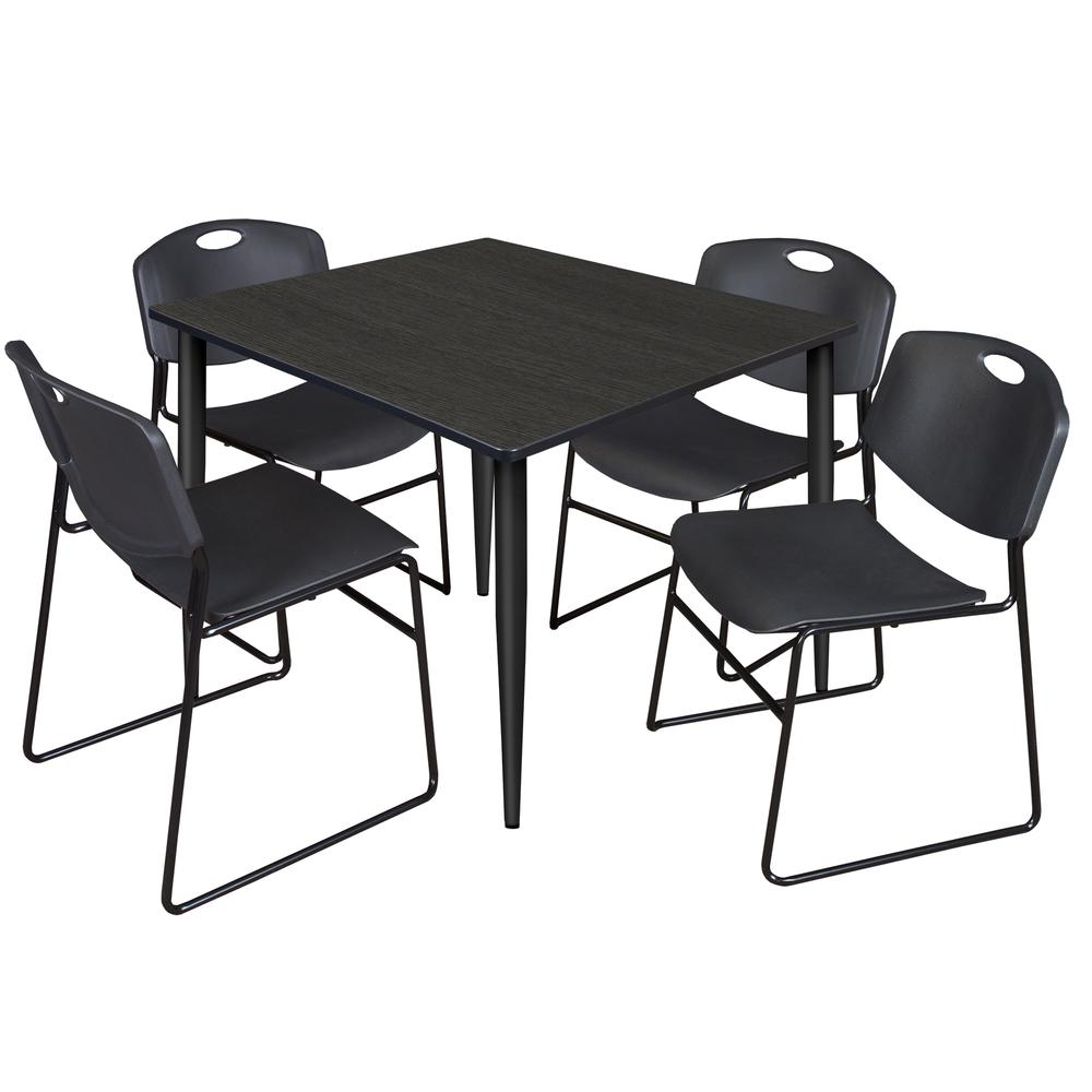 Regency Kahlo 48 in. Square Breakroom Table- Ash Grey Top, Black Base & 4 Zeng Stack Chairs- Black. Picture 1