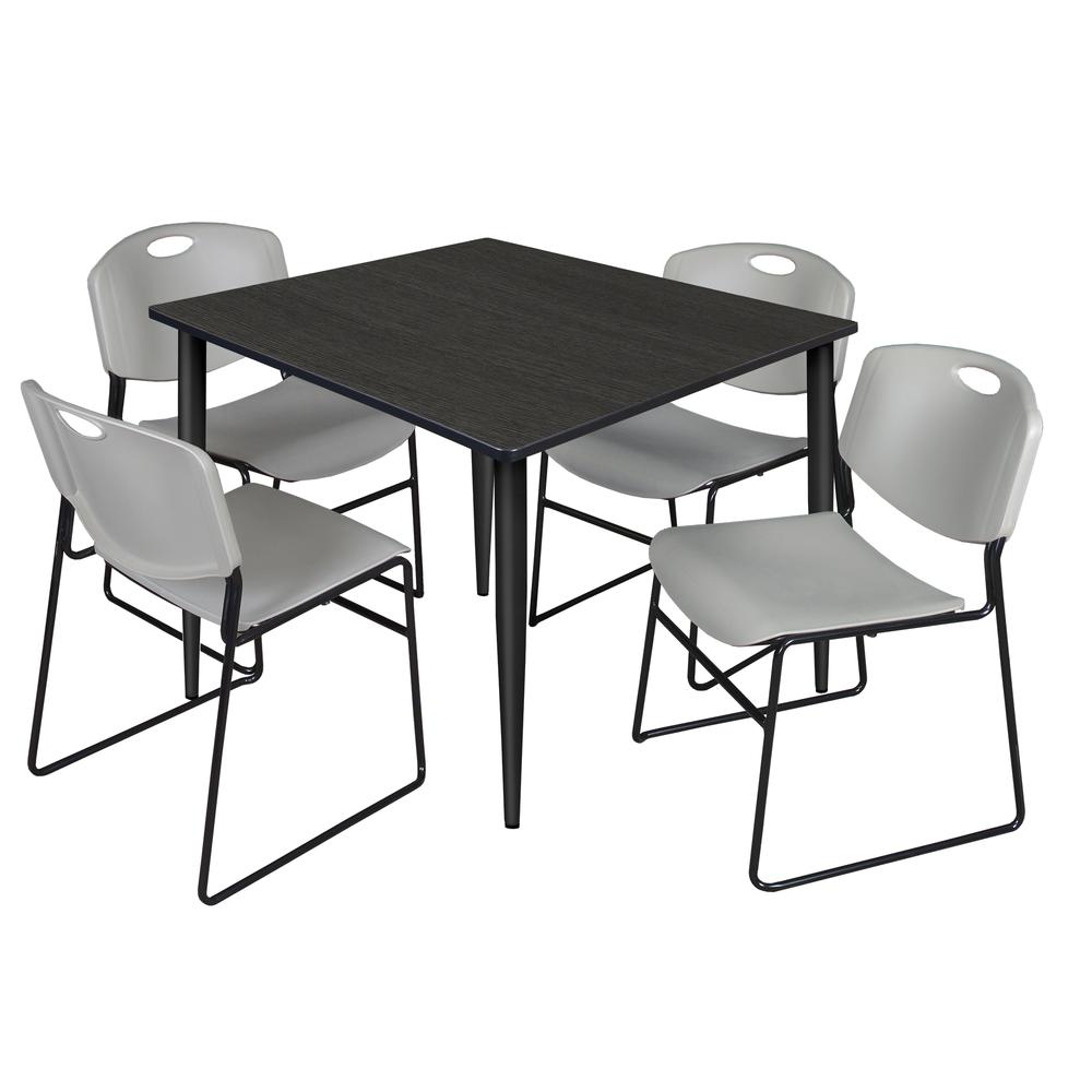 Regency Kahlo 48 in. Square Breakroom Table- Ash Grey Top, Black Base & 4 Zeng Stack Chairs- Grey. Picture 1