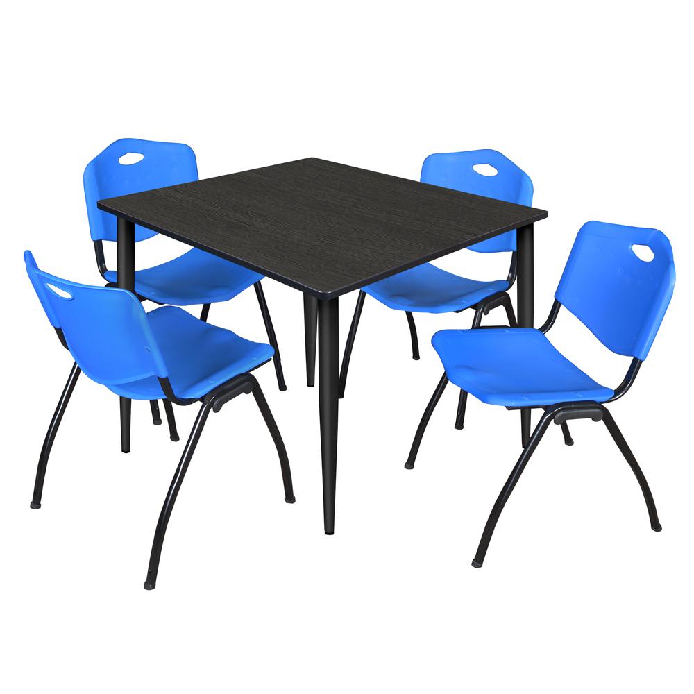 Regency Kahlo 48 in. Square Breakroom Table- Ash Grey Top, Black Base & 4 M Stack Chairs- Blue. Picture 1