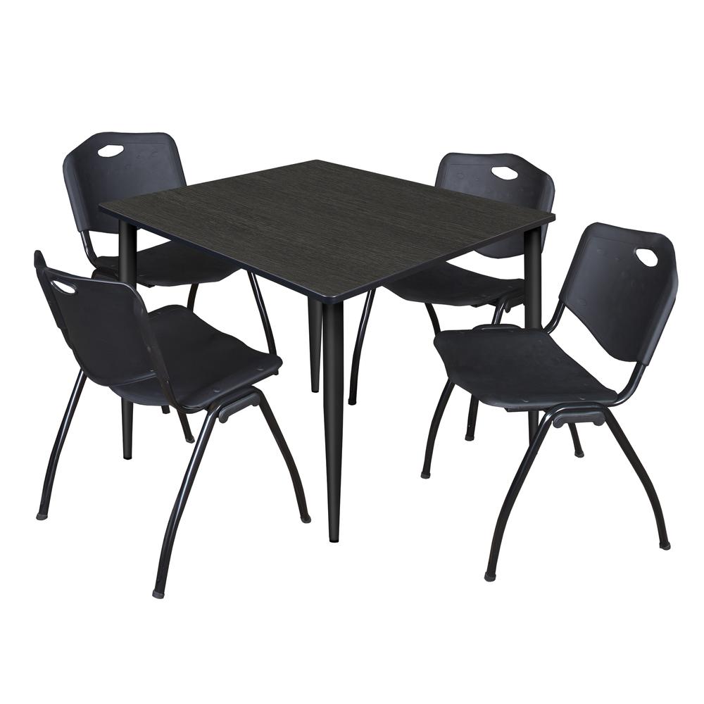 Regency Kahlo 48 in. Square Breakroom Table- Ash Grey Top, Black Base & 4 M Stack Chairs- Black. Picture 1