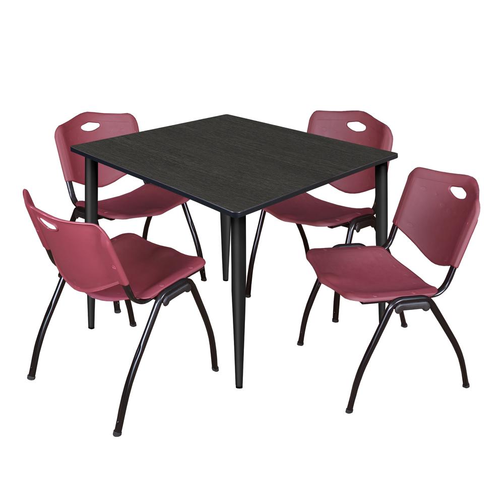 Regency Kahlo 48 in. Square Breakroom Table- Ash Grey Top, Black Base & 4 M Stack Chairs- Burgundy. Picture 1
