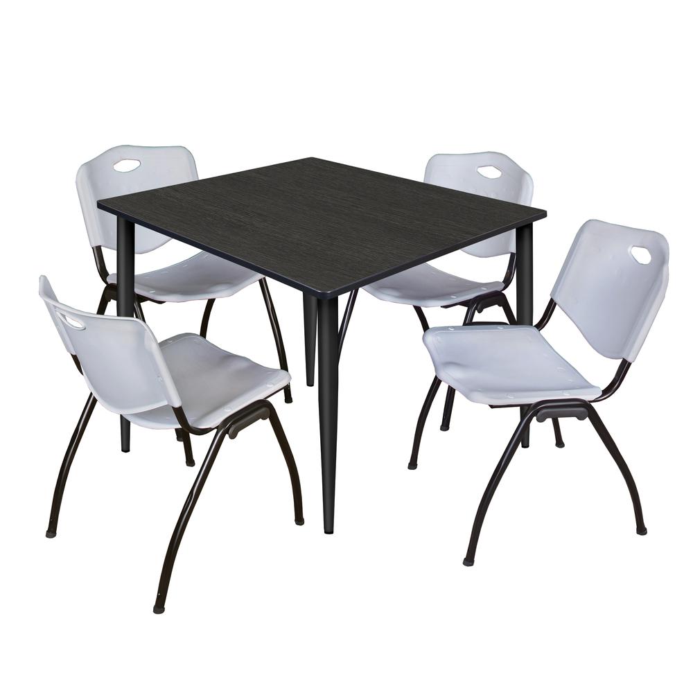 Regency Kahlo 48 in. Square Breakroom Table- Ash Grey Top, Black Base & 4 M Stack Chairs- Grey. Picture 1