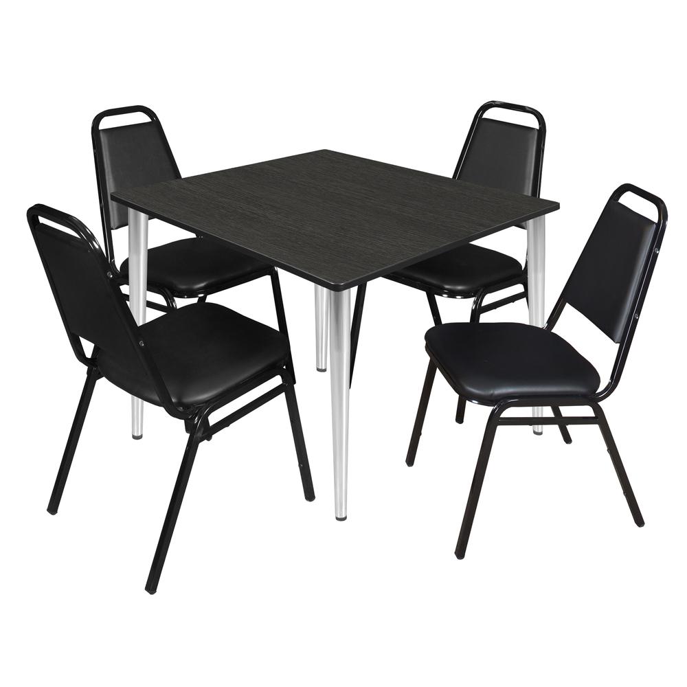 Regency Kahlo 48 in. Square Breakroom Table- Ash Grey Top, Chrome Base & 4 Restaurant Stack Chairs- Black. Picture 1