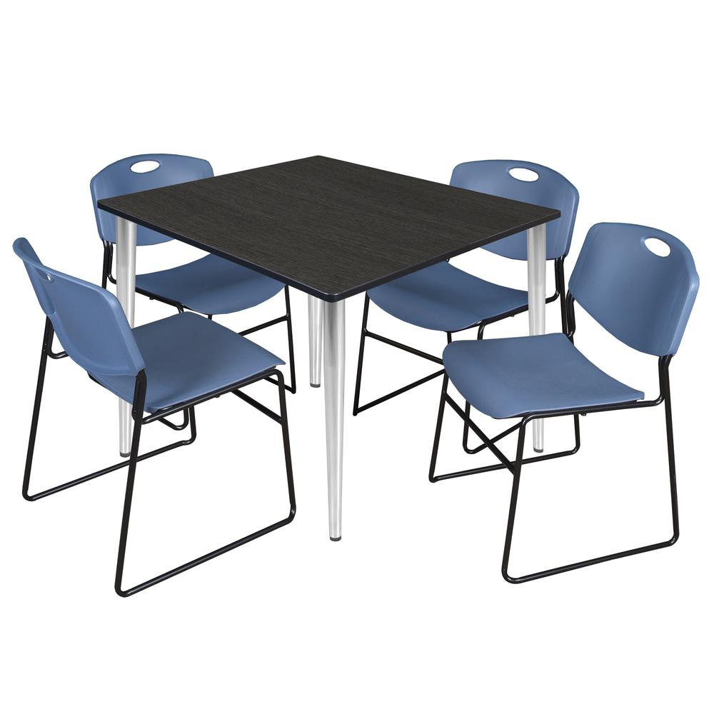Regency Kahlo 48 in. Square Breakroom Table- Ash Grey Top, Chrome Base & 4 Zeng Stack Chairs- Blue. Picture 1