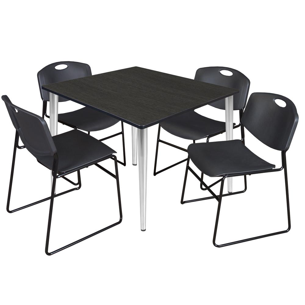 Regency Kahlo 48 in. Square Breakroom Table- Ash Grey Top, Chrome Base & 4 Zeng Stack Chairs- Black. Picture 1