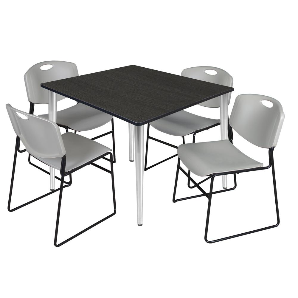 Regency Kahlo 48 in. Square Breakroom Table- Ash Grey Top, Chrome Base & 4 Zeng Stack Chairs- Grey. Picture 1