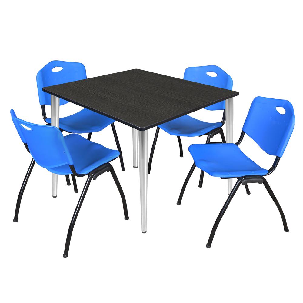 Regency Kahlo 48 in. Square Breakroom Table- Ash Grey Top, Chrome Base & 4 M Stack Chairs- Blue. Picture 1