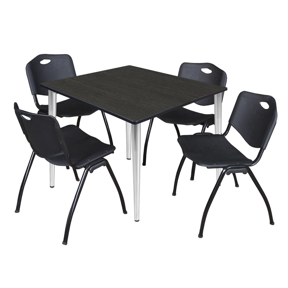 Regency Kahlo 48 in. Square Breakroom Table- Ash Grey Top, Chrome Base & 4 M Stack Chairs- Black. Picture 1