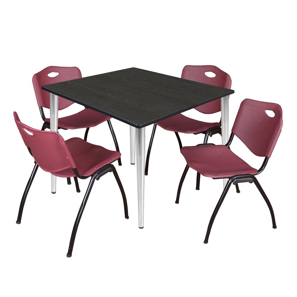 Regency Kahlo 48 in. Square Breakroom Table- Ash Grey Top, Chrome Base & 4 M Stack Chairs- Burgundy. Picture 1