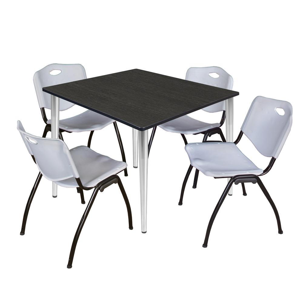 Regency Kahlo 48 in. Square Breakroom Table- Ash Grey Top, Chrome Base & 4 M Stack Chairs- Grey. Picture 1