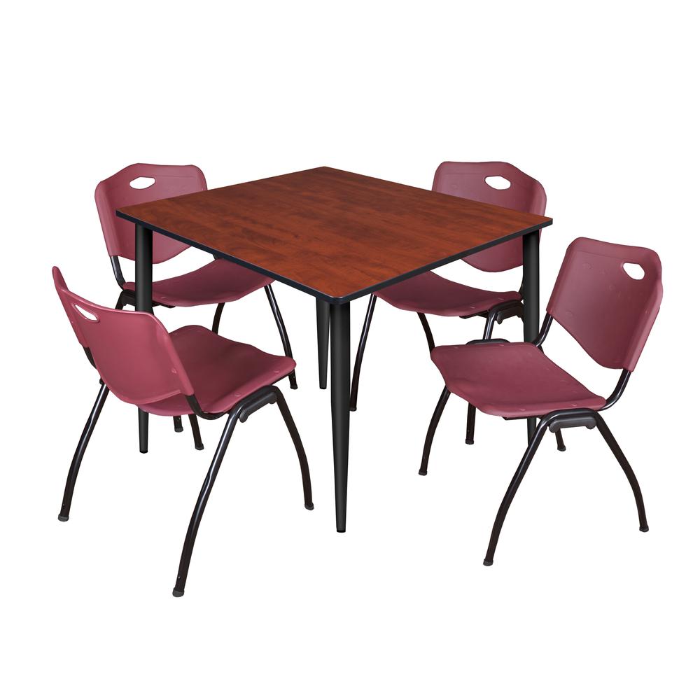 Regency Kahlo 48 in. Square Breakroom Table- Cherry Top, Black Base & 4 M Stack Chairs- Burgundy. Picture 1