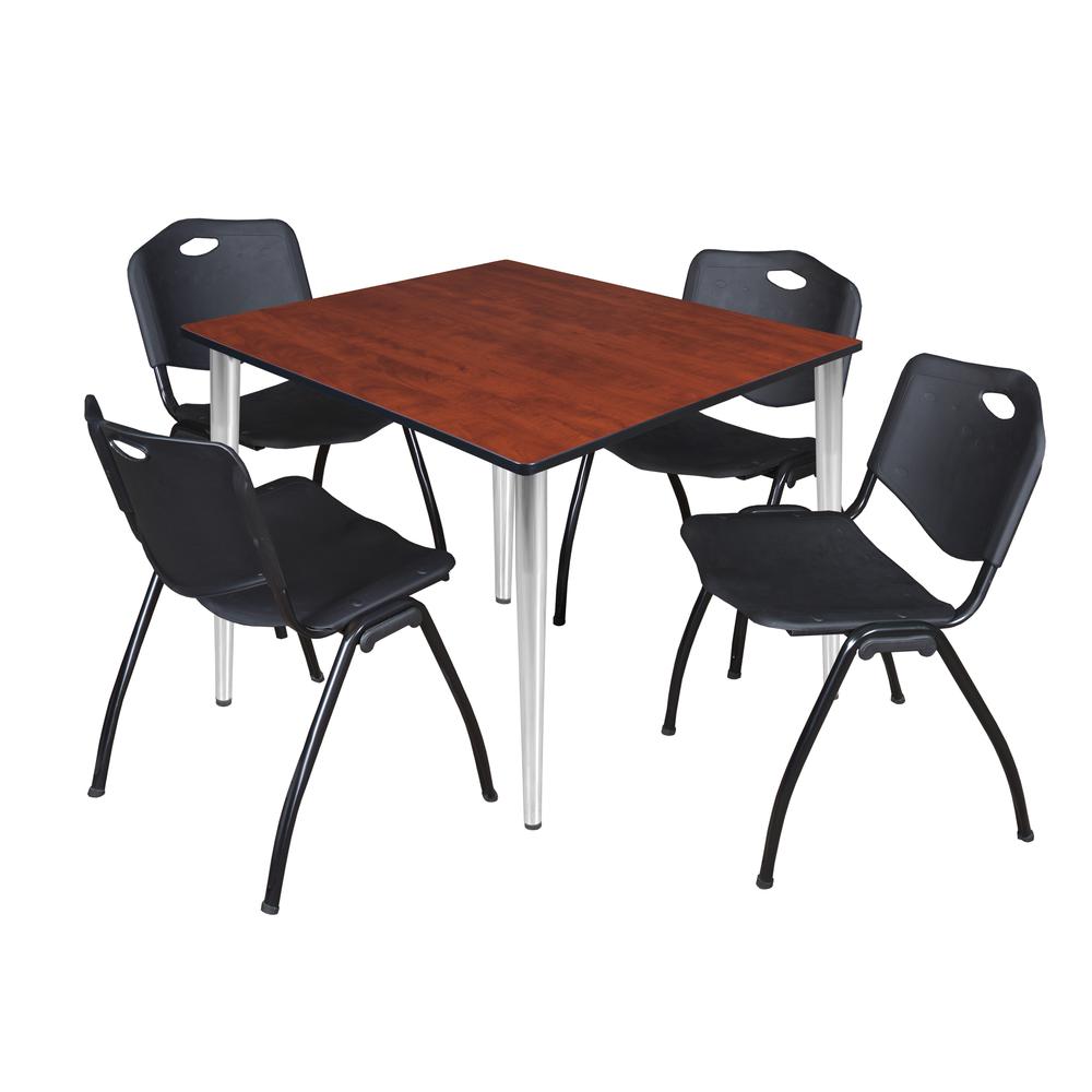 Regency Kahlo 48 in. Square Breakroom Table- Cherry Top, Chrome Base & 4 M Stack Chairs- Black. Picture 1
