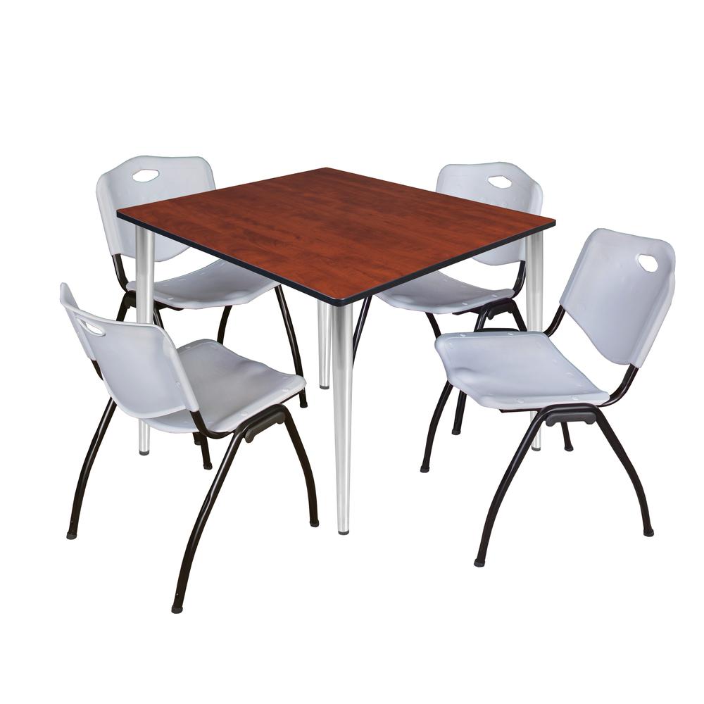 Regency Kahlo 48 in. Square Breakroom Table- Cherry Top, Chrome Base & 4 M Stack Chairs- Grey. Picture 1