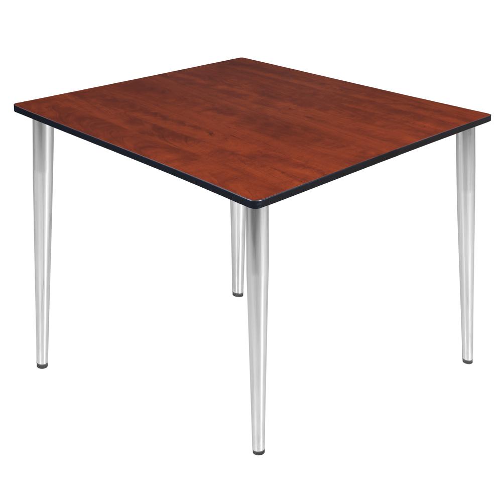 Kahlo 48" Square Tapered Leg Table- Cherry/ Chrome. Picture 1
