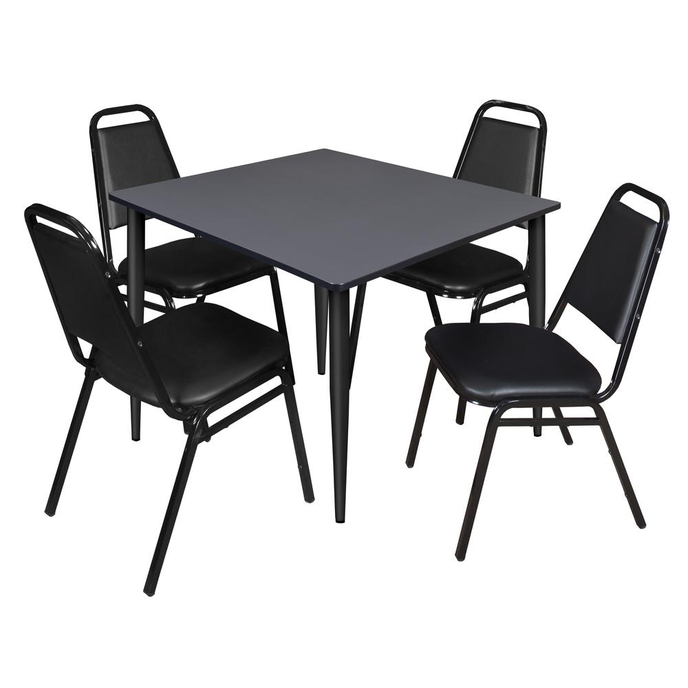 Regency Kahlo 48 in. Square Breakroom Table- Grey Top, Black Base & 4 Restaurant Stack Chairs- Black. Picture 1