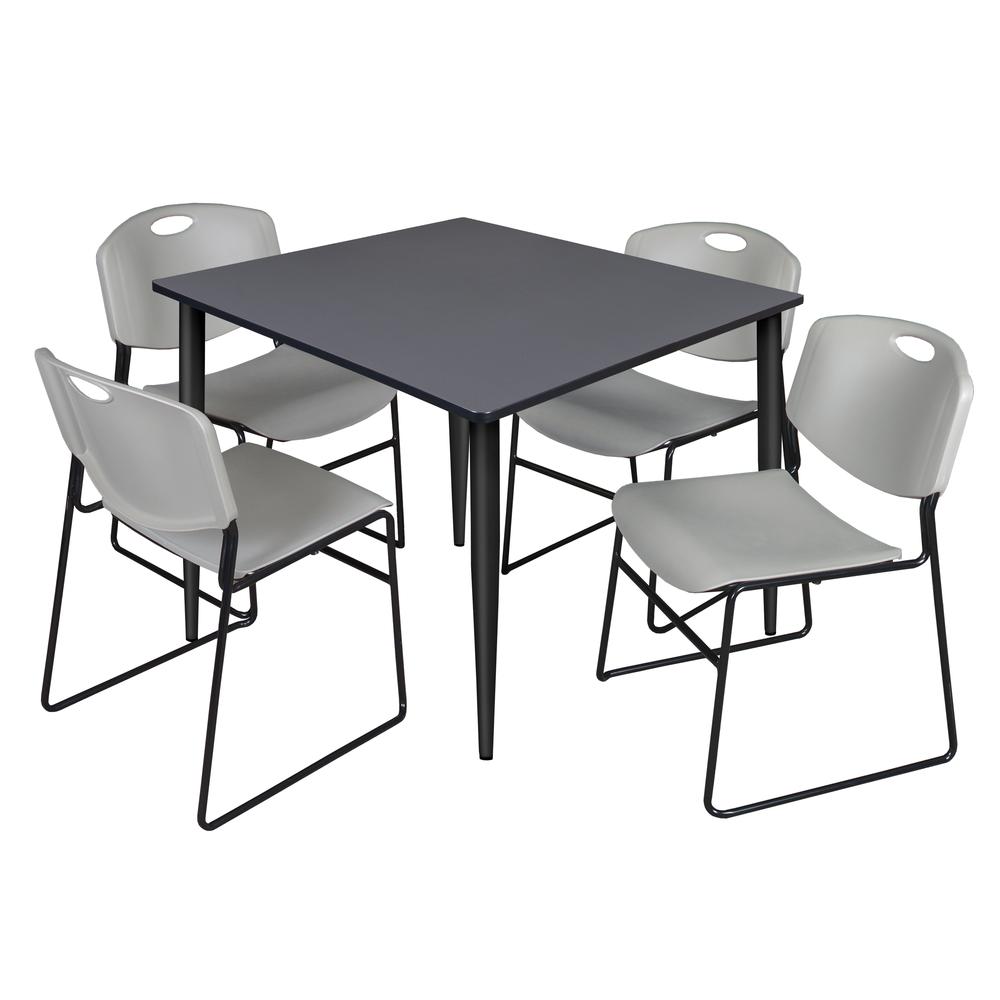 Regency Kahlo 48 in. Square Breakroom Table- Grey Top, Black Base & 4 Zeng Stack Chairs- Grey. Picture 1