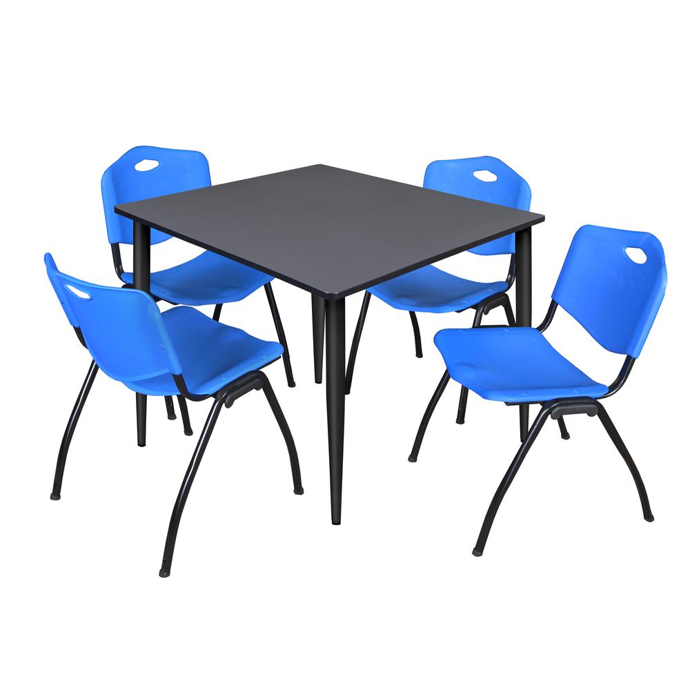 Regency Kahlo 48 in. Square Breakroom Table- Grey Top, Black Base & 4 M Stack Chairs- Blue. Picture 1