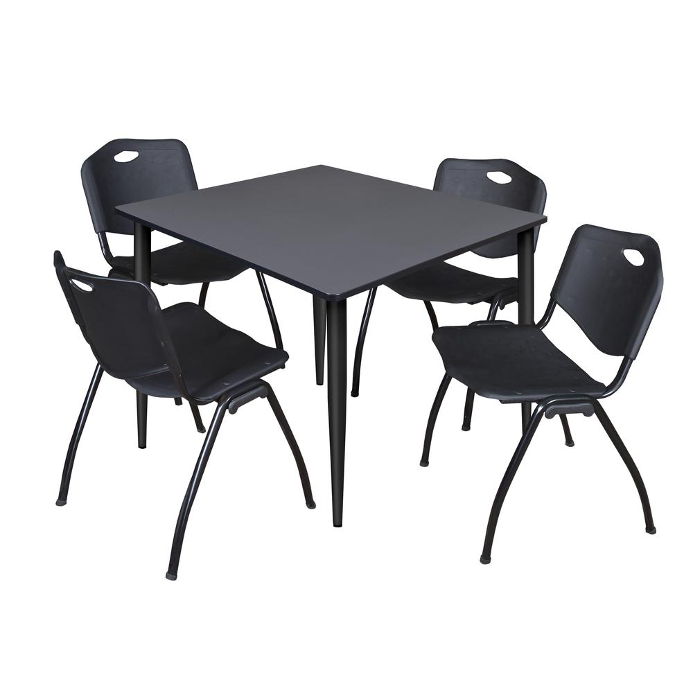 Regency Kahlo 48 in. Square Breakroom Table- Grey Top, Black Base & 4 M Stack Chairs- Black. Picture 1
