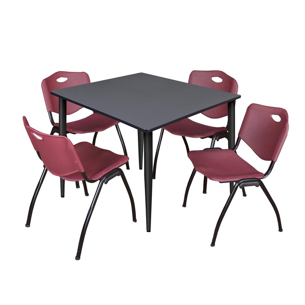 Regency Kahlo 48 in. Square Breakroom Table- Grey Top, Black Base & 4 M Stack Chairs- Burgundy. Picture 1