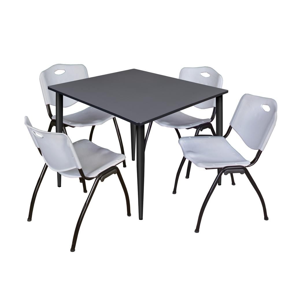 Regency Kahlo 48 in. Square Breakroom Table- Grey Top, Black Base & 4 M Stack Chairs- Grey. Picture 1