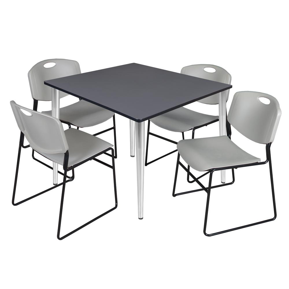 Regency Kahlo 48 in. Square Breakroom Table- Grey Top, Chrome Base & 4 Zeng Stack Chairs- Grey. Picture 1