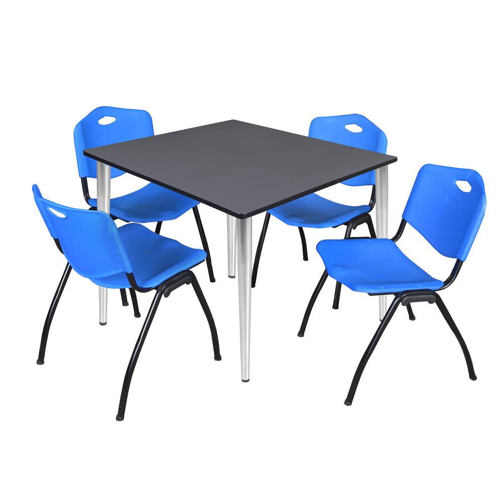 Regency Kahlo 48 in. Square Breakroom Table- Grey Top, Chrome Base & 4 M Stack Chairs- Blue. Picture 1