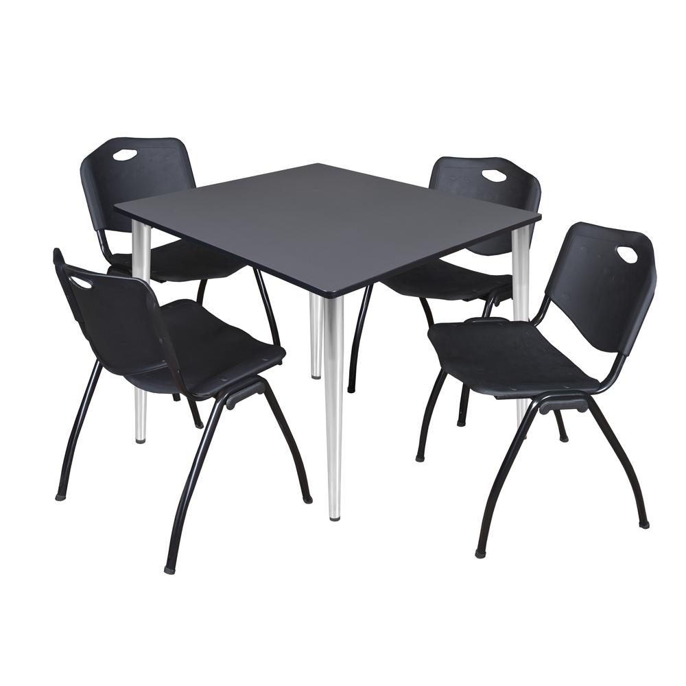 Regency Kahlo 48 in. Square Breakroom Table- Grey Top, Chrome Base & 4 M Stack Chairs- Black. Picture 1