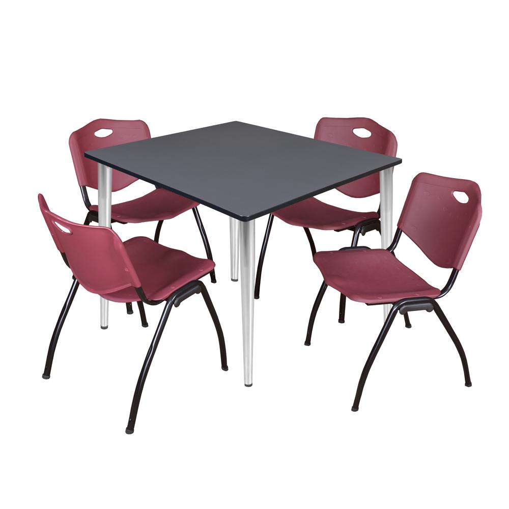 Regency Kahlo 48 in. Square Breakroom Table- Grey Top, Chrome Base & 4 M Stack Chairs- Burgundy. Picture 1