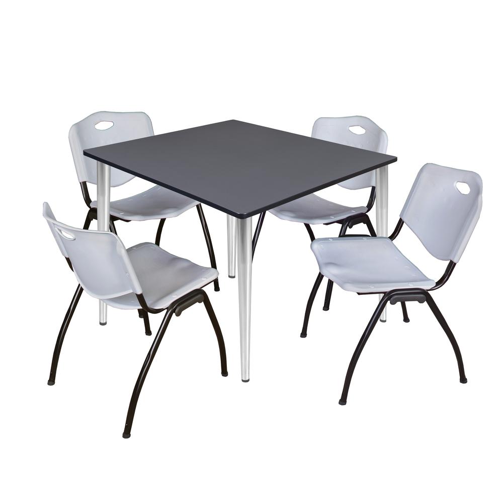 Regency Kahlo 48 in. Square Breakroom Table- Grey Top, Chrome Base & 4 M Stack Chairs- Grey. Picture 1