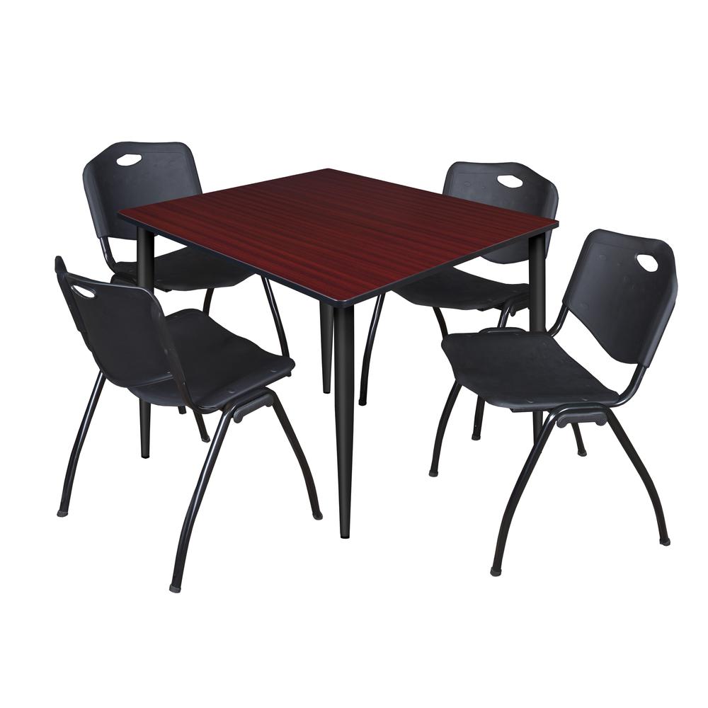 Regency Kahlo 48 in. Square Breakroom Table- Mahogany Top, Black Base & 4 M Stack Chairs- Black. Picture 1
