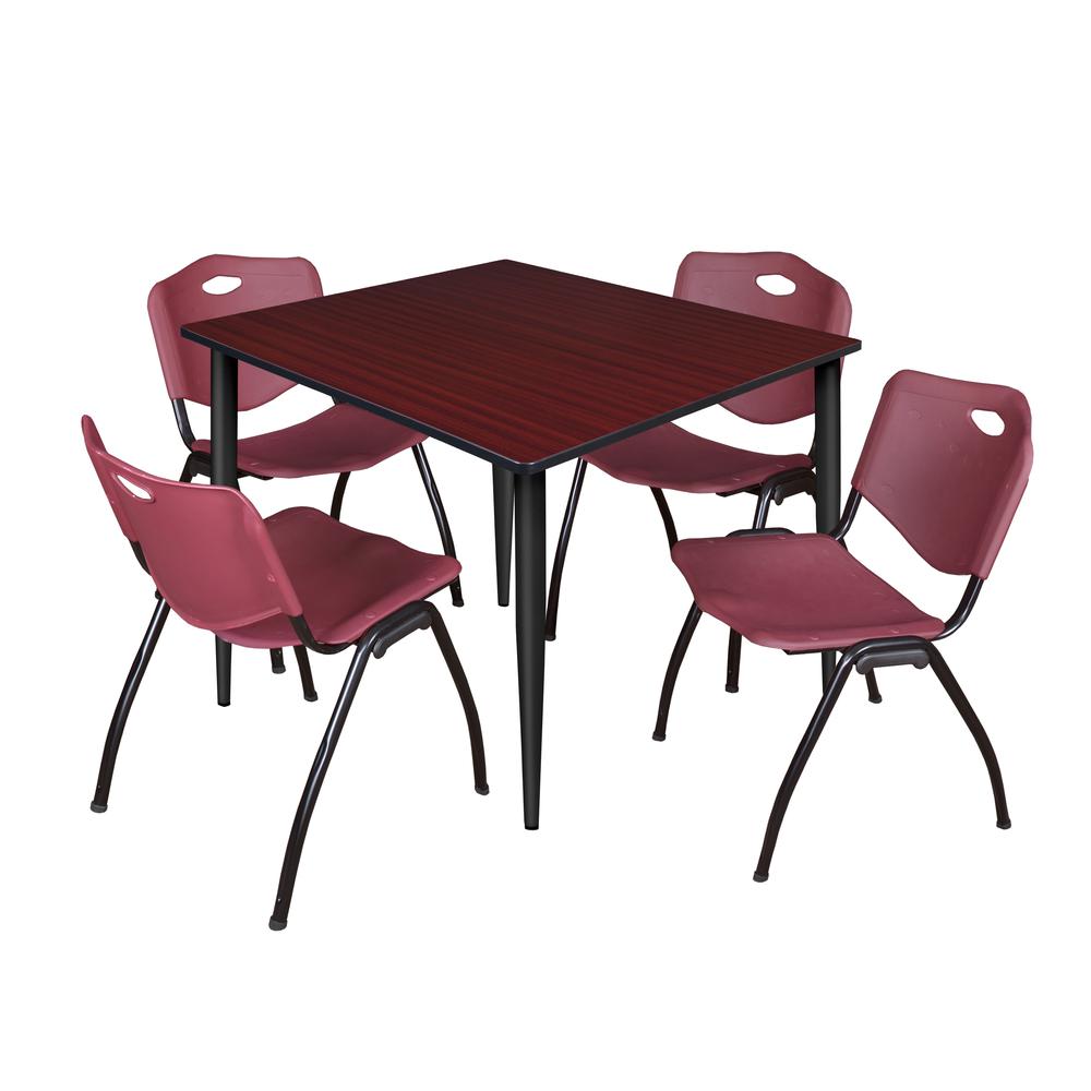 Regency Kahlo 48 in. Square Breakroom Table- Mahogany Top, Black Base & 4 M Stack Chairs- Burgundy. Picture 1