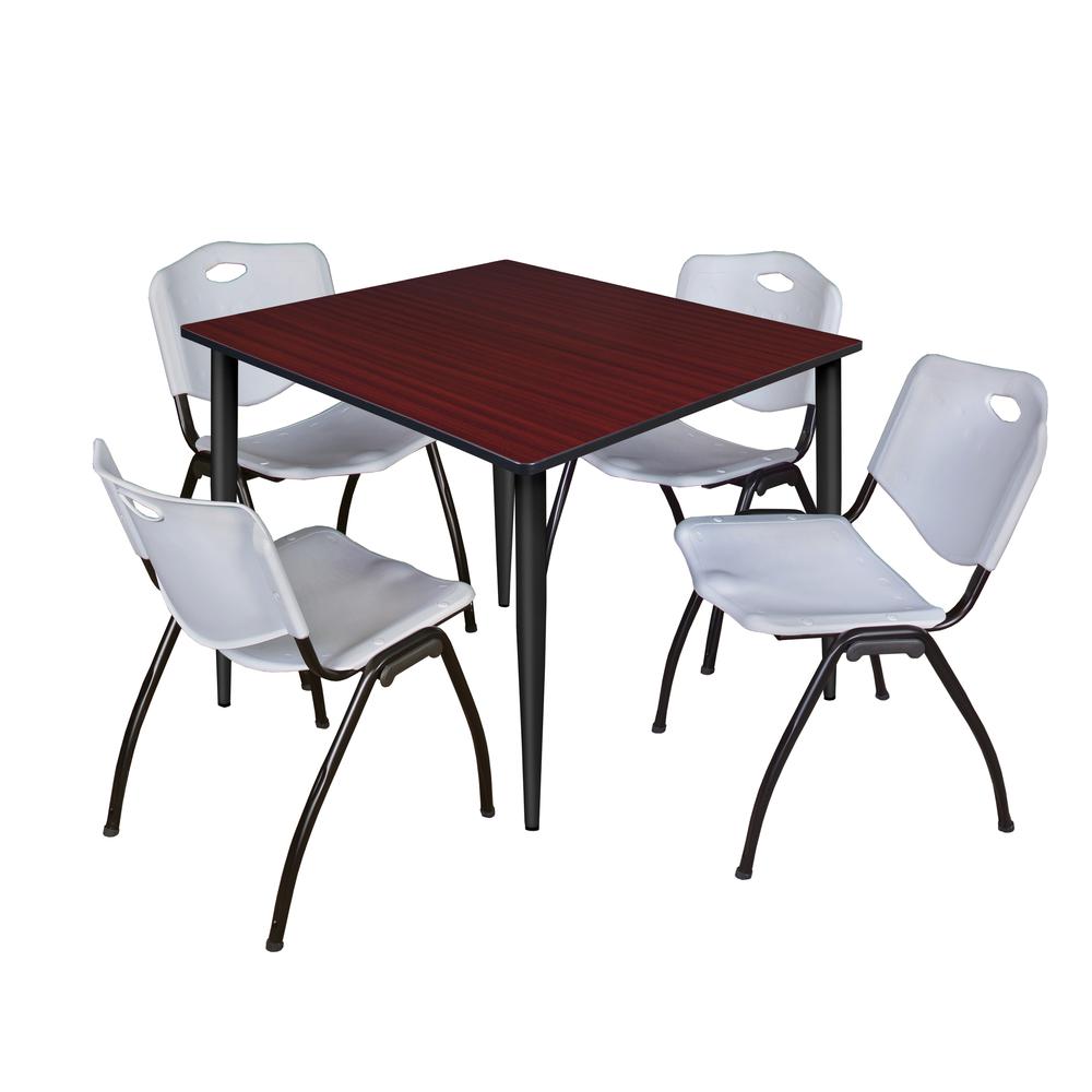 Regency Kahlo 48 in. Square Breakroom Table- Mahogany Top, Black Base & 4 M Stack Chairs- Grey. Picture 1