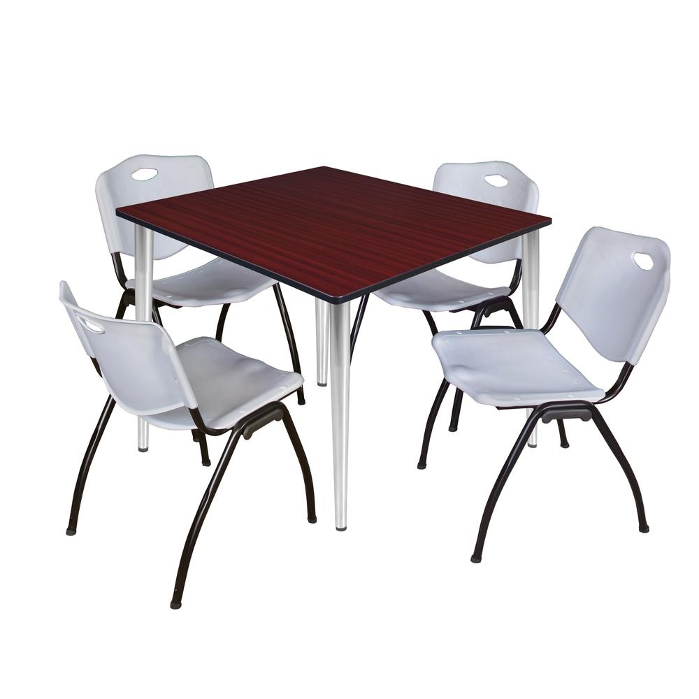 Regency Kahlo 48 in. Square Breakroom Table- Mahogany Top, Chrome Base & 4 M Stack Chairs- Grey. Picture 1