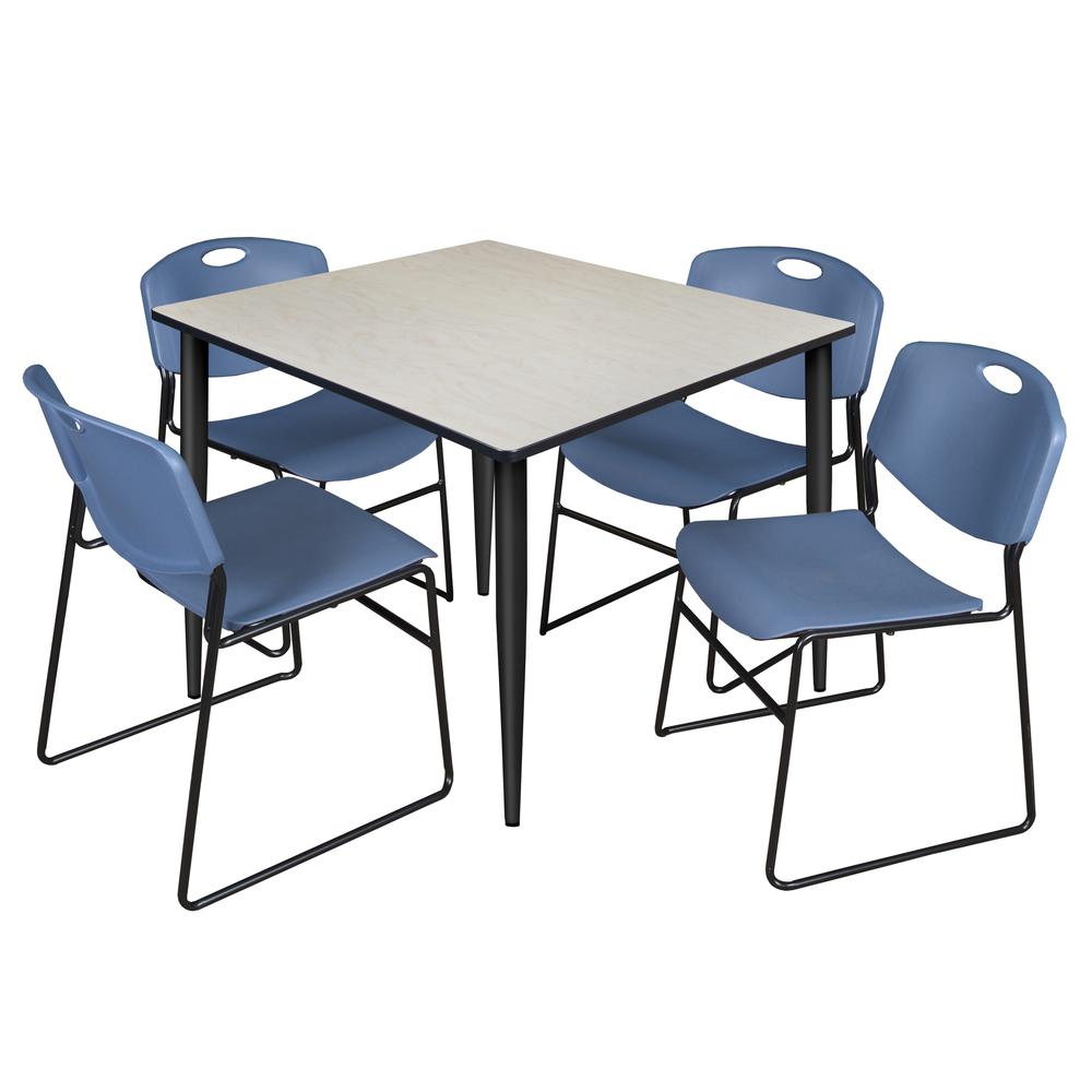 Regency Kahlo 48 in. Square Breakroom Table- Maple Top, Black Base & 4 Zeng Stack Chairs- Blue. Picture 1