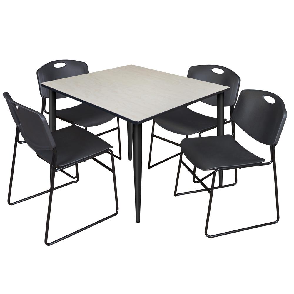 Regency Kahlo 48 in. Square Breakroom Table- Maple Top, Black Base & 4 Zeng Stack Chairs- Black. Picture 1