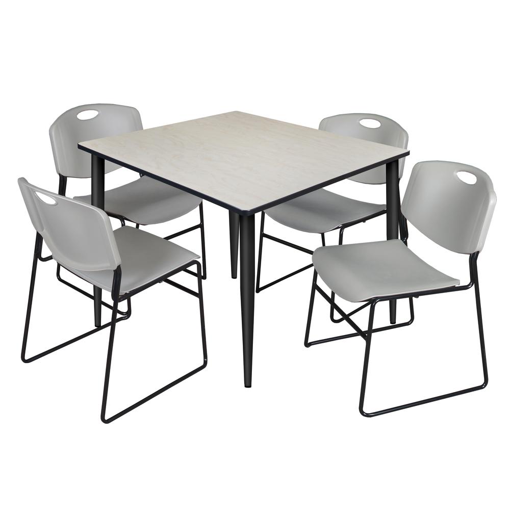Regency Kahlo 48 in. Square Breakroom Table- Maple Top, Black Base & 4 Zeng Stack Chairs- Grey. Picture 1