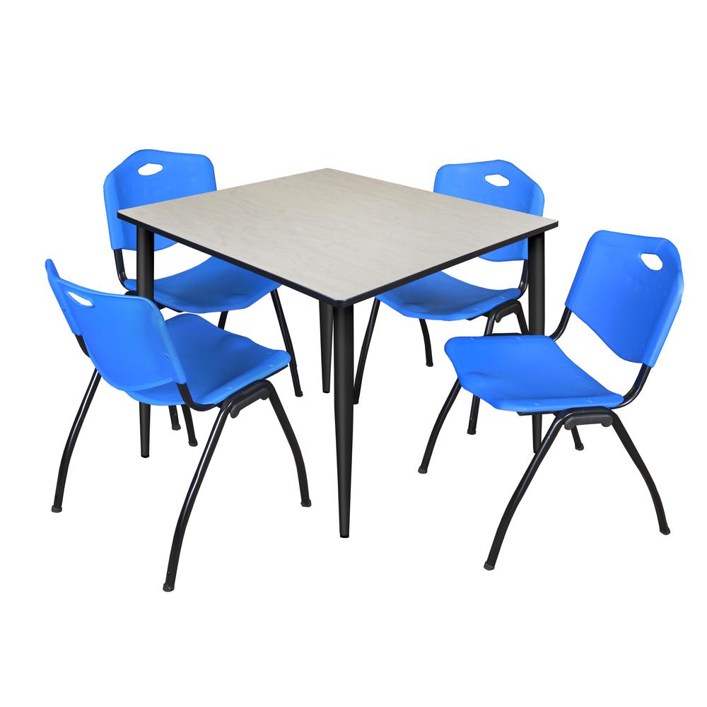 Regency Kahlo 48 in. Square Breakroom Table- Maple Top, Black Base & 4 M Stack Chairs- Blue. Picture 1