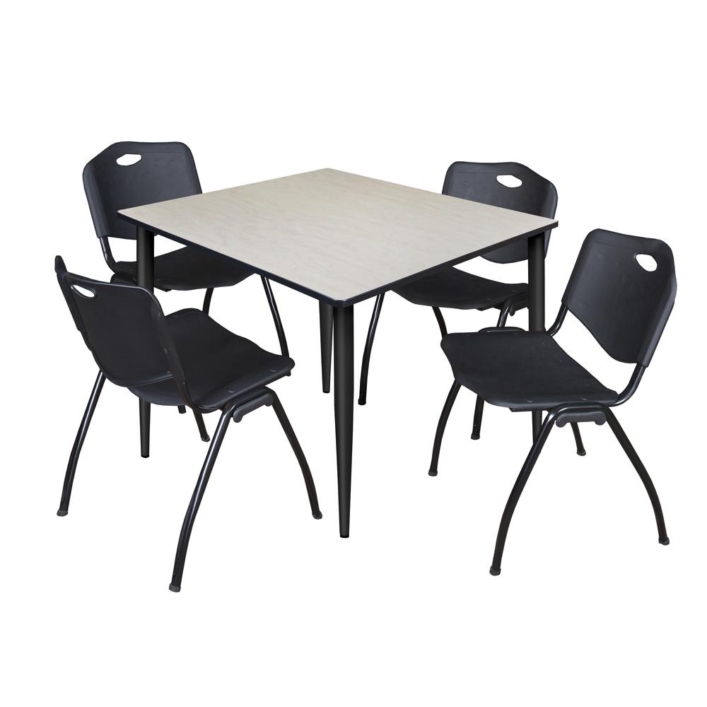 Regency Kahlo 48 in. Square Breakroom Table- Maple Top, Black Base & 4 M Stack Chairs- Black. Picture 1