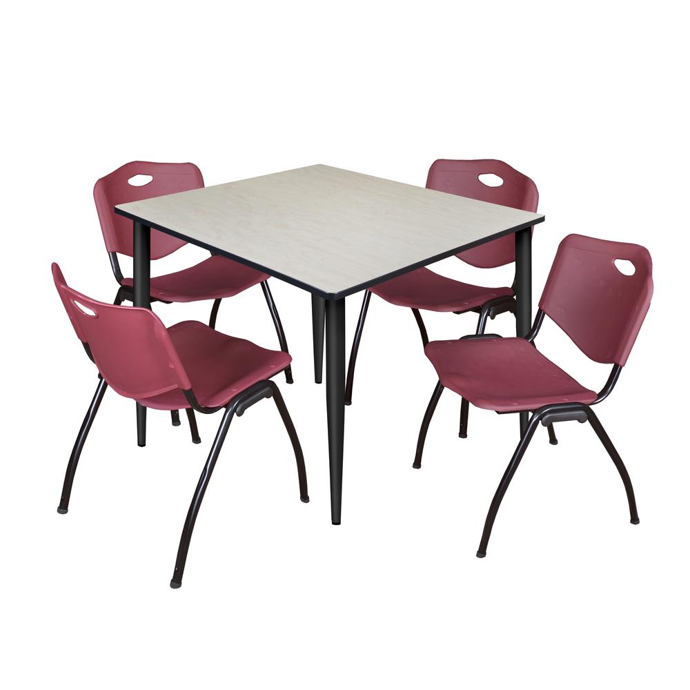 Regency Kahlo 48 in. Square Breakroom Table- Maple Top, Black Base & 4 M Stack Chairs- Burgundy. Picture 1