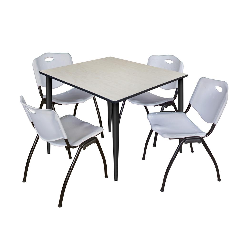 Regency Kahlo 48 in. Square Breakroom Table- Maple Top, Black Base & 4 M Stack Chairs- Grey. Picture 1