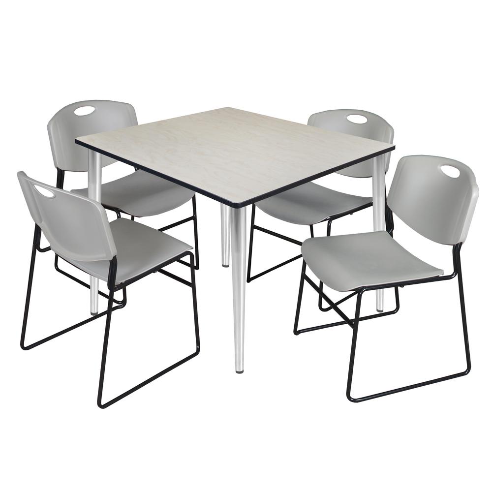 Regency Kahlo 48 in. Square Breakroom Table- Maple Top, Chrome Base & 4 Zeng Stack Chairs- Grey. Picture 1