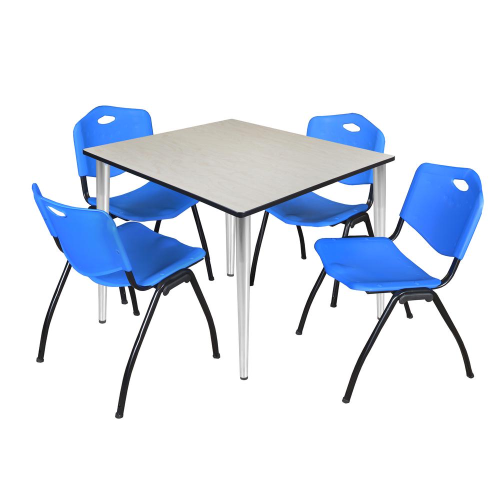 Regency Kahlo 48 in. Square Breakroom Table- Maple Top, Chrome Base & 4 M Stack Chairs- Blue. Picture 1